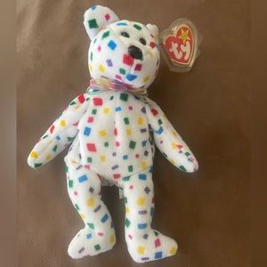 Ty Beanie Babies 2K Bear White Y2K Millennium Confetti